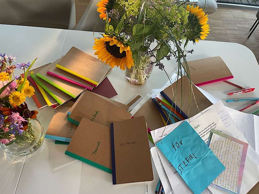 Letters and Sunflowers on a table